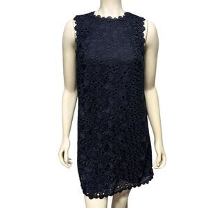 Kate Spade Floral Lace Navy Blue Shift Dress Sleeveless Mini Dress Flowers